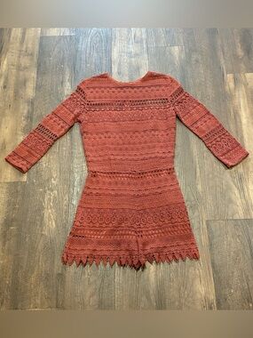 Myne Rust Crochet Lace Long-Sleeve Romper